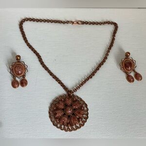 Vintage 1960s Copper Necklace and Clip-on Earring Set